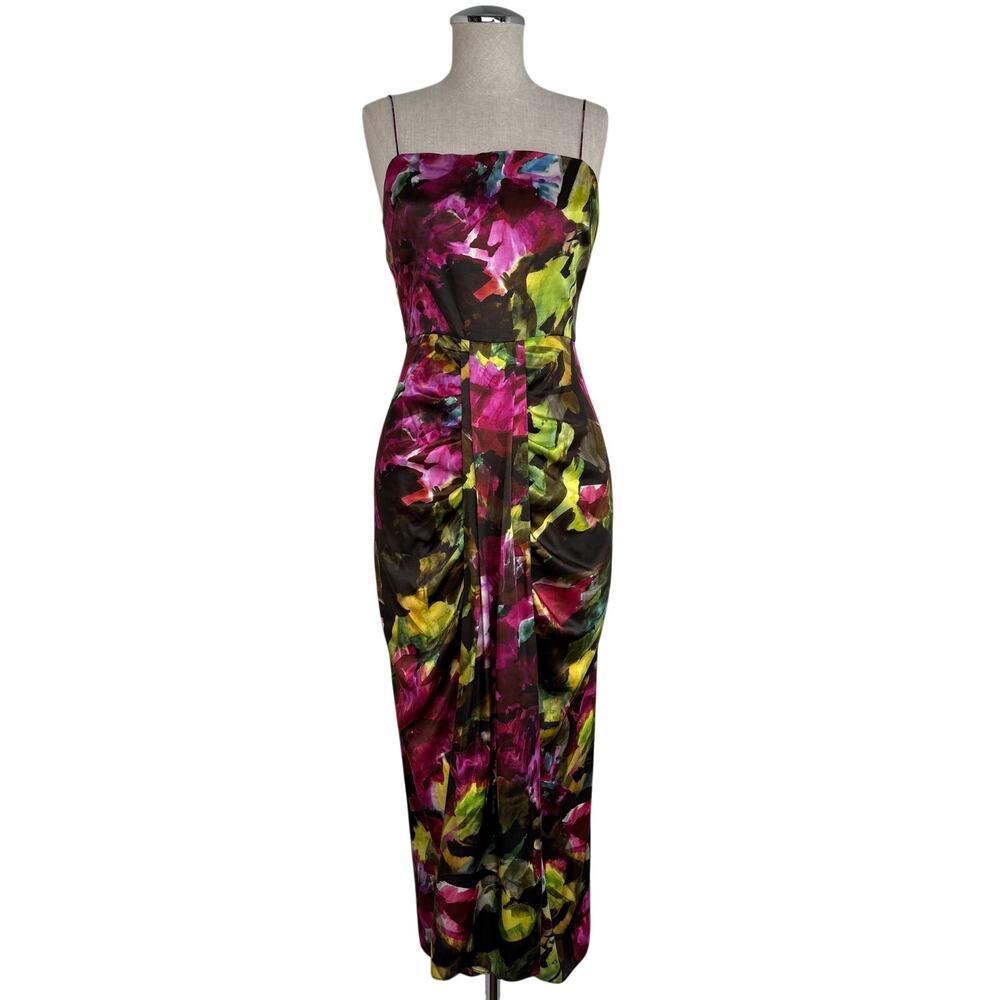 Massimo Dutti Studio Mulberry Silk Blend Watercolor Midi Dress NWT XS Occasion